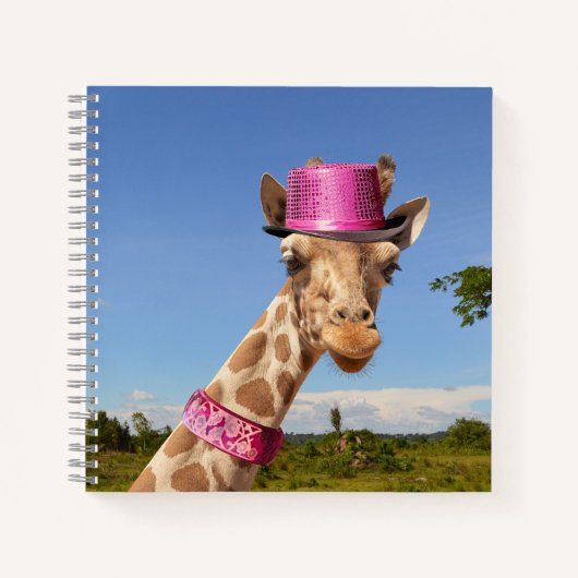 Giraffe in sparkly roze pet notitieboek (Voorkant)