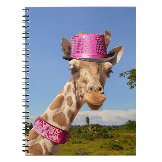 Giraffe in sparkly roze pet notitieboek (Voorkant)