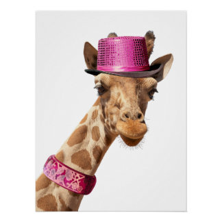 Giraffe in sparkly roze pet perfect poster