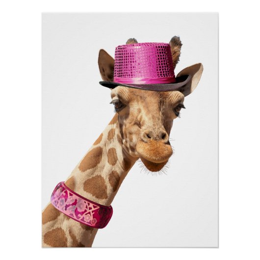 Giraffe in sparkly roze pet perfect poster (Voorkant)
