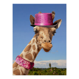 Giraffe in sparkly roze pet perfect poster