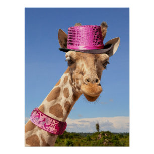 Giraffe in sparkly roze pet perfect poster