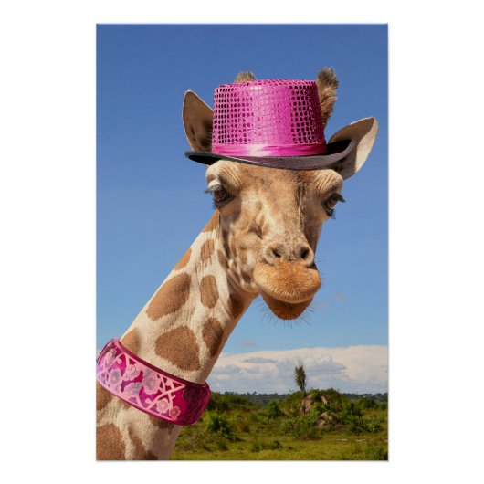 Giraffe in sparkly roze pet perfect poster (Voorkant)