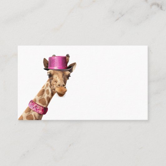 Giraffe in sparkly roze pet plaatskaartje (Voorkant)