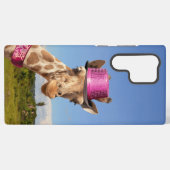 Giraffe in sparkly roze pet samsung galaxy hoesje (Achterkant horizontaal)