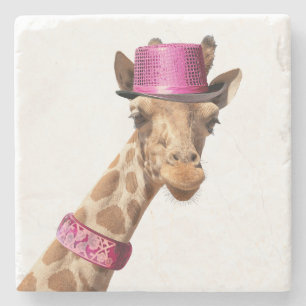 Giraffe in sparkly roze pet stenen onderzetter