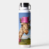 Giraffe in sparkly roze pet waterfles (Achterkant)