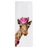 Giraffe in sparkly roze pet wijn cadeautas (Achterkant)