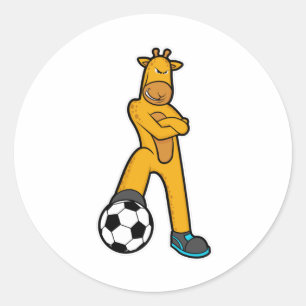Giraffe in Sport met Voetbal Ronde Sticker