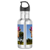 Giraffe in sprankelend roze petten waterfles (Achterkant)