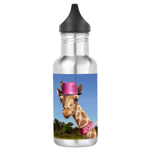 Giraffe in sprankelend roze petten waterfles (Links)