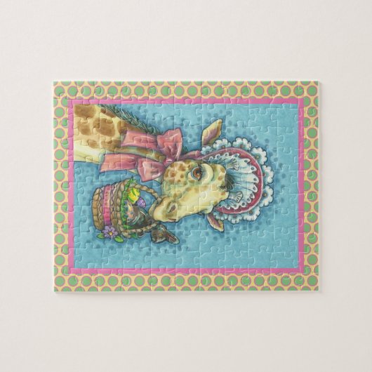 GIRAFFE IN SPRING EASTER BONNET, EGG BASKET PUZZLE LEGPUZZEL (Horizontaal)