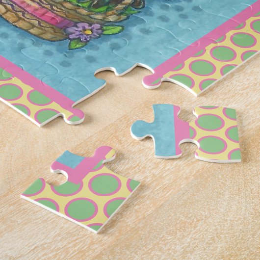 GIRAFFE IN SPRING EASTER BONNET, EGG BASKET PUZZLE LEGPUZZEL (Zijkant)