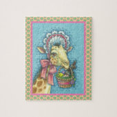 GIRAFFE IN SPRING EASTER BONNET, EGG BASKET PUZZLE LEGPUZZEL (Verticaal)