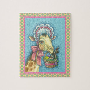 GIRAFFE IN SPRING EASTER BONNET, EGG BASKET PUZZLE LEGPUZZEL