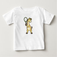 Giraffe in Tennis met Tennis racket