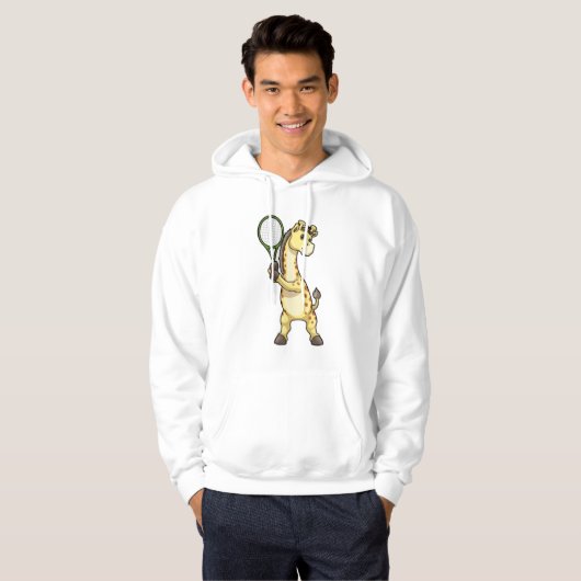 Giraffe in Tennis met Tennis racket Hoodie (Voorkant volledig)