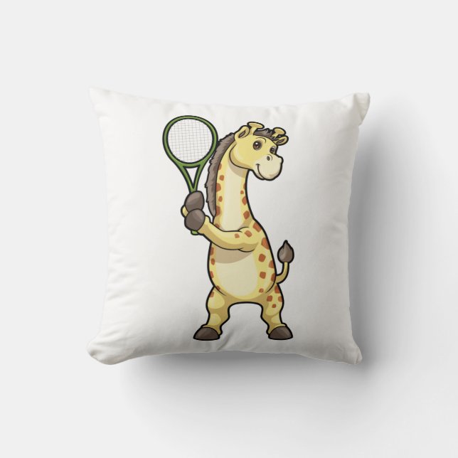 Giraffe in Tennis met Tennis racket Kussen (Voorkant)