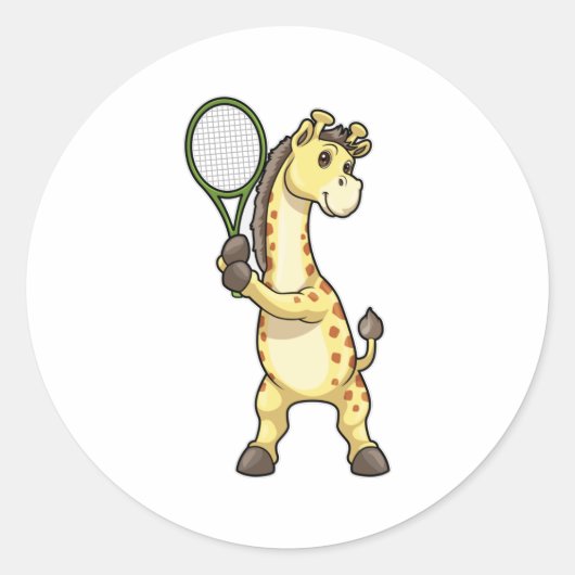 Giraffe in Tennis met Tennis racket Ronde Sticker (Voorkant)