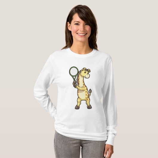 Giraffe in Tennis met Tennis racket T-shirt (Voorkant volledig)