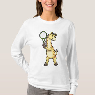 Giraffe in Tennis met Tennis racket T-shirt