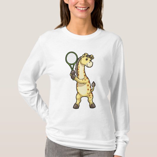 Giraffe in Tennis met Tennis racket T-shirt (Voorkant)