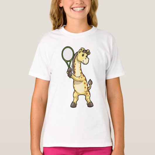 Giraffe in Tennis met Tennis racket T-shirt (Voorkant)
