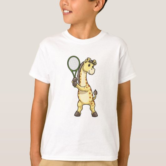 Giraffe in Tennis met Tennis racket T-shirt (Voorkant)