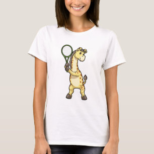 Giraffe in Tennis met Tennis racket T-shirt