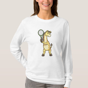 Giraffe in Tennis met Tennis racket T-shirt