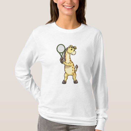 Giraffe in Tennis met Tennis racket T-shirt (Voorkant)