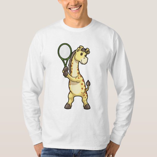 Giraffe in Tennis met Tennis racket T-shirt (Voorkant)