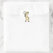 Giraffe in Tennis met Tennis racket Vierkante Sticker (Tas)