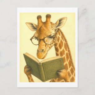 Giraffe in vintage stijl lezend briefkaart