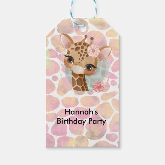 Giraffe in watercolor Birthday party Cadeaulabel (Voorkant)