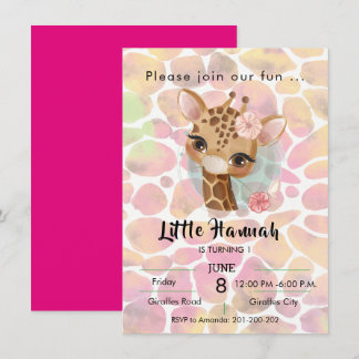 Giraffe in watercolor girls birthday kaart