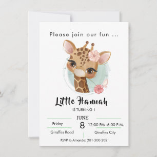 Giraffe in watercolor meisjes verjaardag kaart