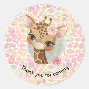 Giraffe in waterverf Birthday party Ronde Sticker