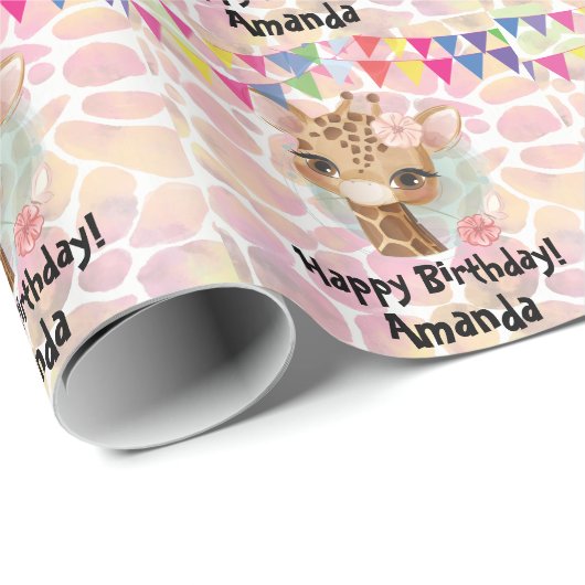 Giraffe in waterverf meisjes die papier verpakken (Rol Hoek)