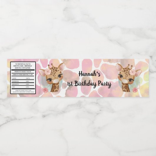 Giraffe in waterverf waterfles etiket (Enkel label)