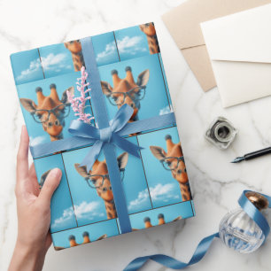 Giraffe in wolken met bril cadeaupapier