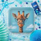 Giraffe in wolken met bril papieren bordje (Feest)