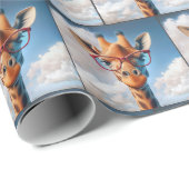 Giraffe in wolken met rode bril cadeaupapier (Rol Hoek)