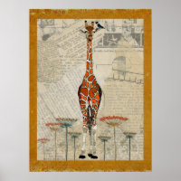 GIRAFFE & INDIGO BIRD Art Poster