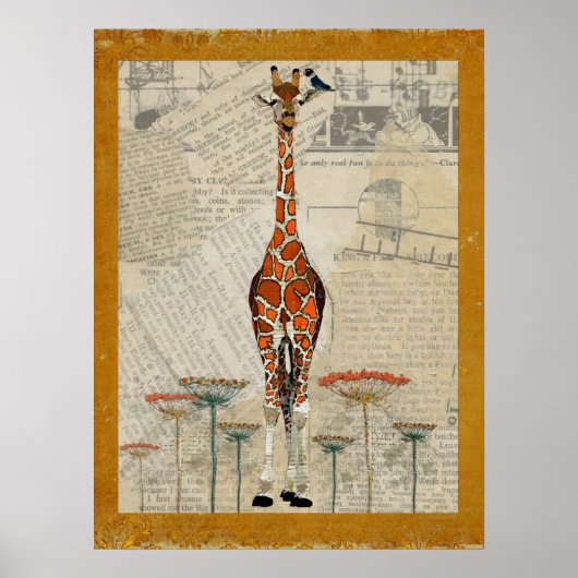 GIRAFFE & INDIGO BIRD Art Poster (Voorkant)