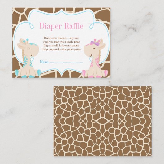 Giraffe Jongen of Meisje Luier Raffle Uitnodiging Informatiekaartje (Voorkant / Achterkant)