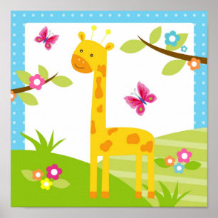 Giraffe Jungle Dieren Nursery Muur Kunstprint Poster
