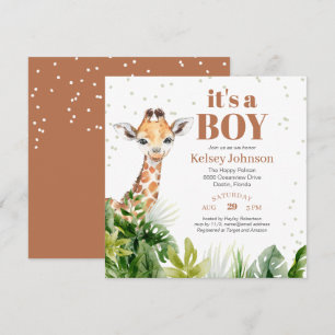 Giraffe Jungle Safari Jongens Baby Shower Kaart