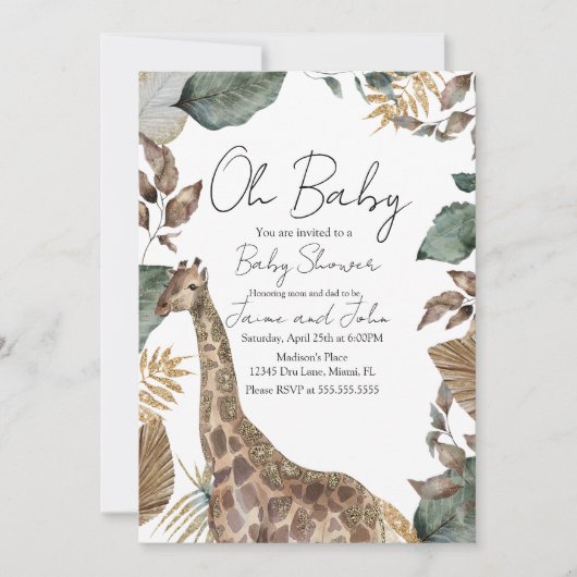 Giraffe Jungle Wild Baby Shower Kaart (Voorkant)