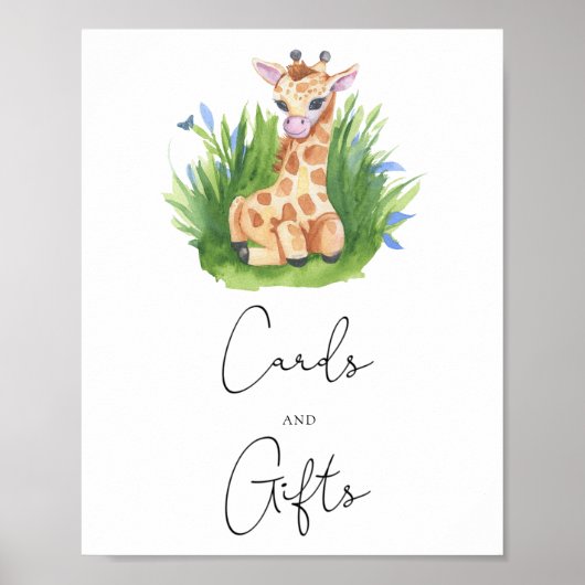 Giraffe - kaarten en cadeaus baby shower poster (Voorkant)